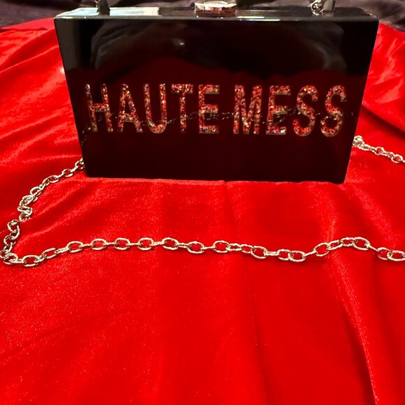 NORDSTROM HAUTE MESS HARD BOX BLACK BAG WITH RAINBOW SPARKLES NEW WITHOUT TAGS - Picture 4 of 11